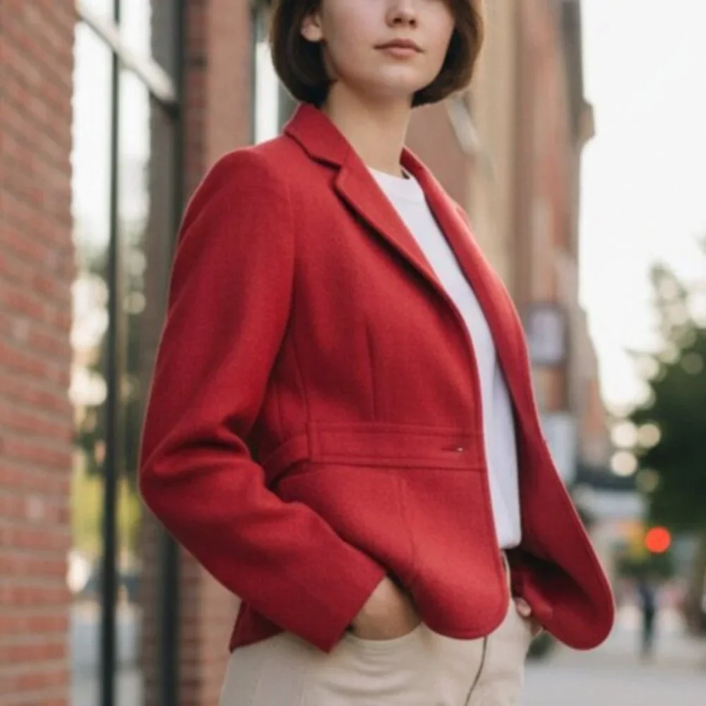 J. Crew Robert Noble Red Brick Vintage Wool Herringbone Tailored Shield Detail - Picture 4 of 16